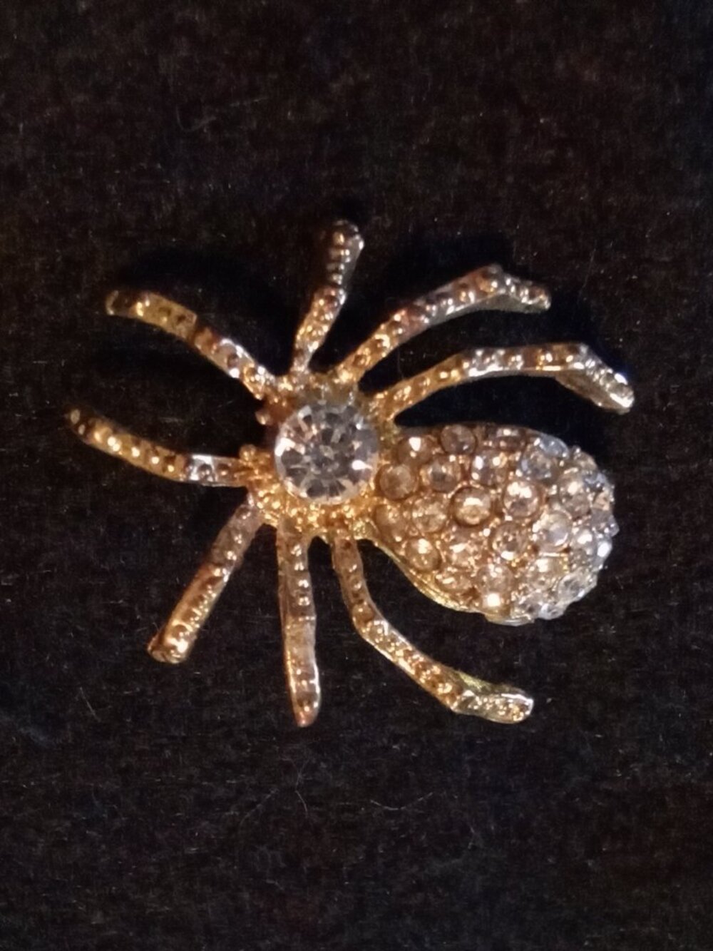 Vintage Rhinestone Gold Tone Spider Scarf Holder